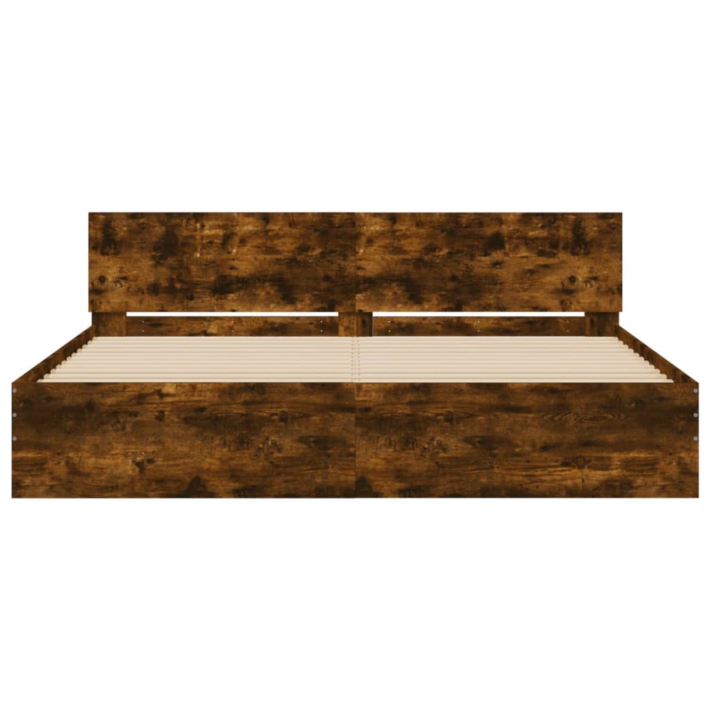 Bedframe met hoofdeinde gerookt eikenkleurig 160x200 cm is nu te koop bij PeponiXL, paradijselijk wonen!