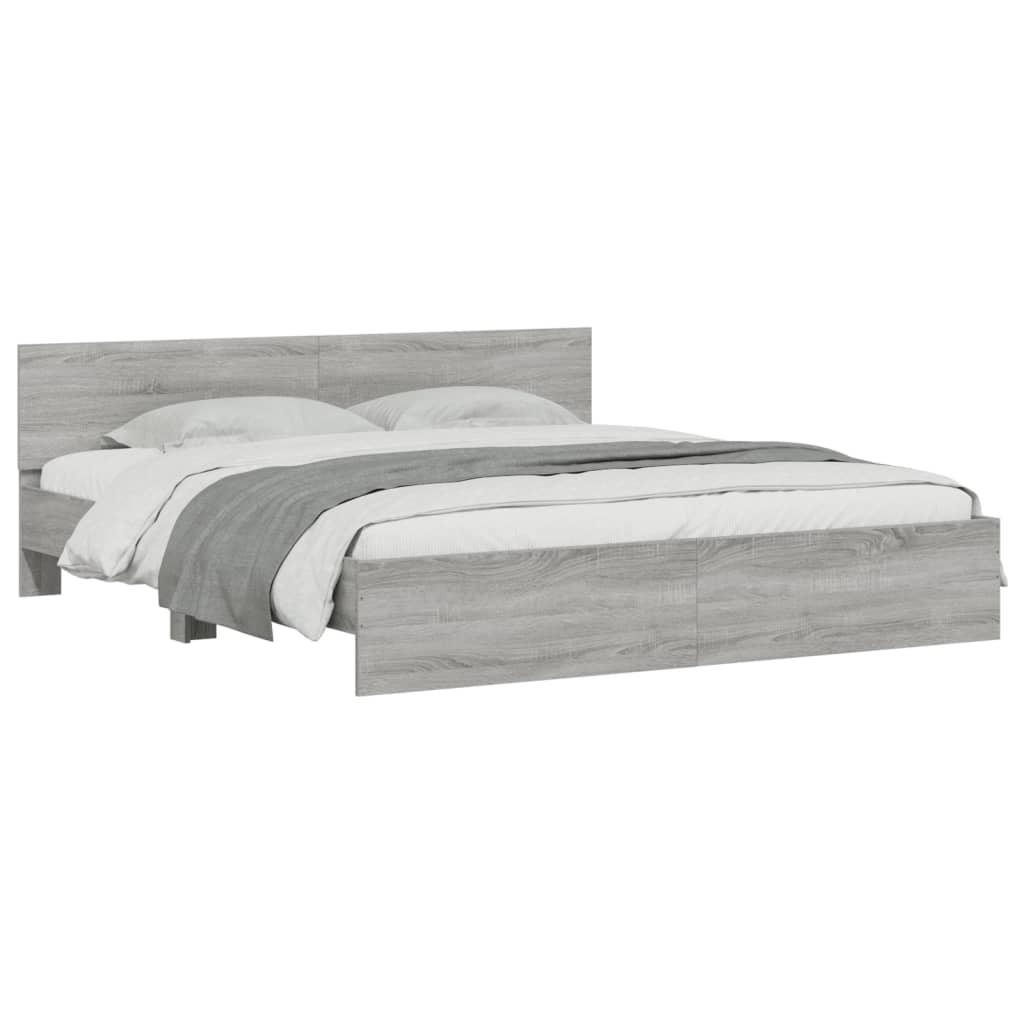 Bedframe met hoofdeinde grijs sonoma eikenkleurig 160x200 cm is nu te koop bij PeponiXL, paradijselijk wonen!