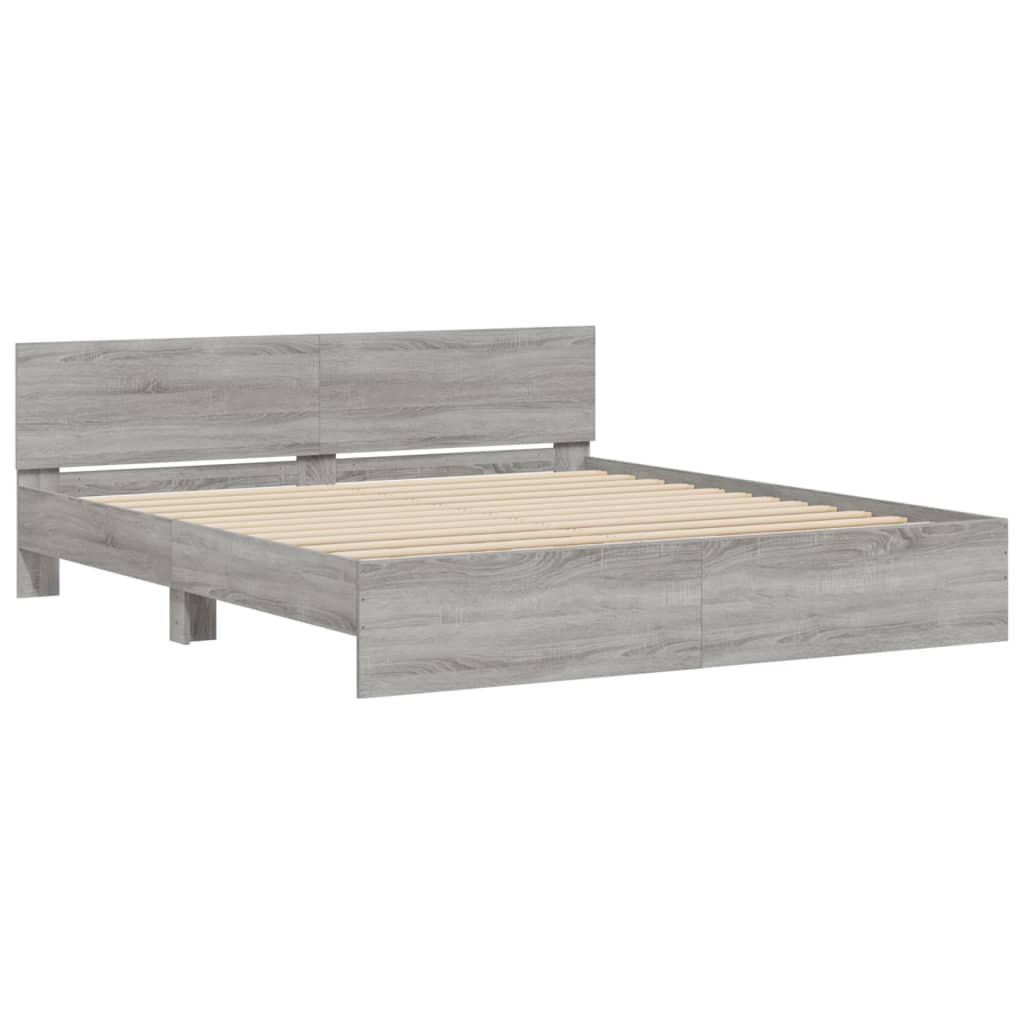 Bedframe met hoofdeinde grijs sonoma eikenkleurig 160x200 cm is nu te koop bij PeponiXL, paradijselijk wonen!
