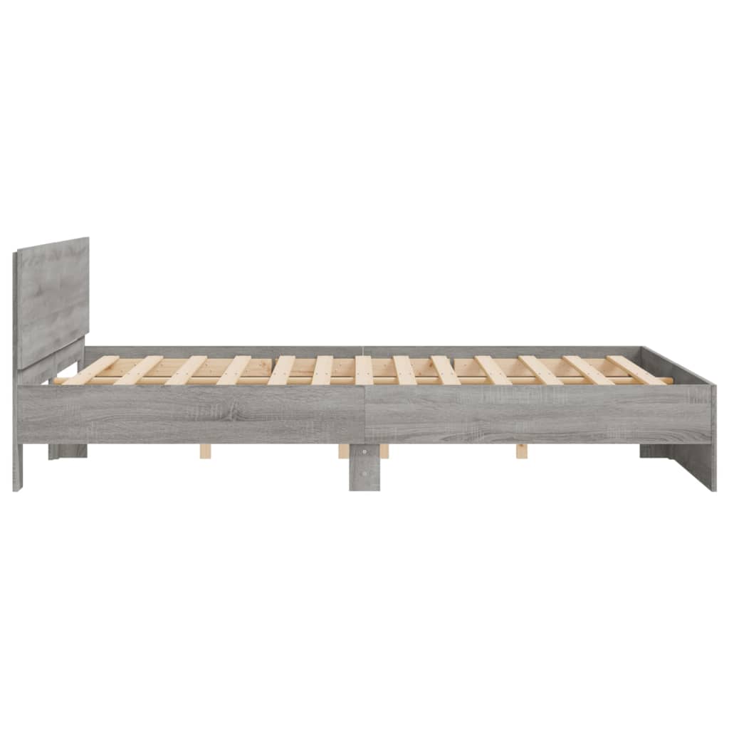 Bedframe met hoofdeinde grijs sonoma eikenkleurig 160x200 cm is nu te koop bij PeponiXL, paradijselijk wonen!