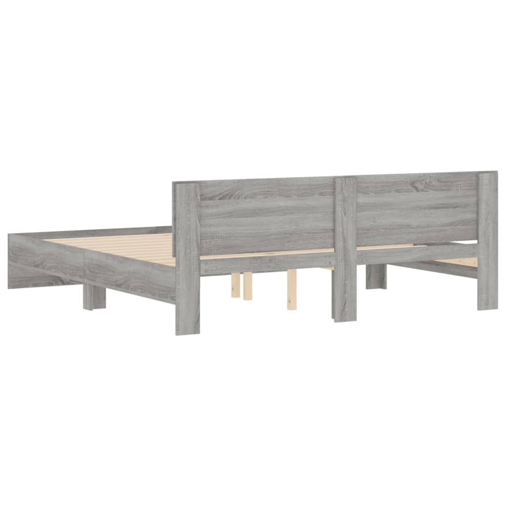 Bedframe met hoofdeinde grijs sonoma eikenkleurig 160x200 cm is nu te koop bij PeponiXL, paradijselijk wonen!