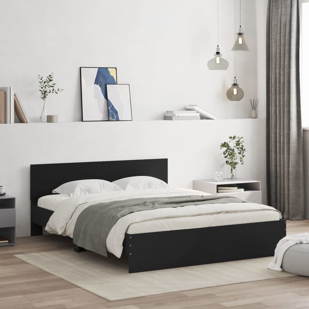 Bedframe met hoofdeinde zwart 150x200 cm is nu te koop bij PeponiXL, paradijselijk wonen!