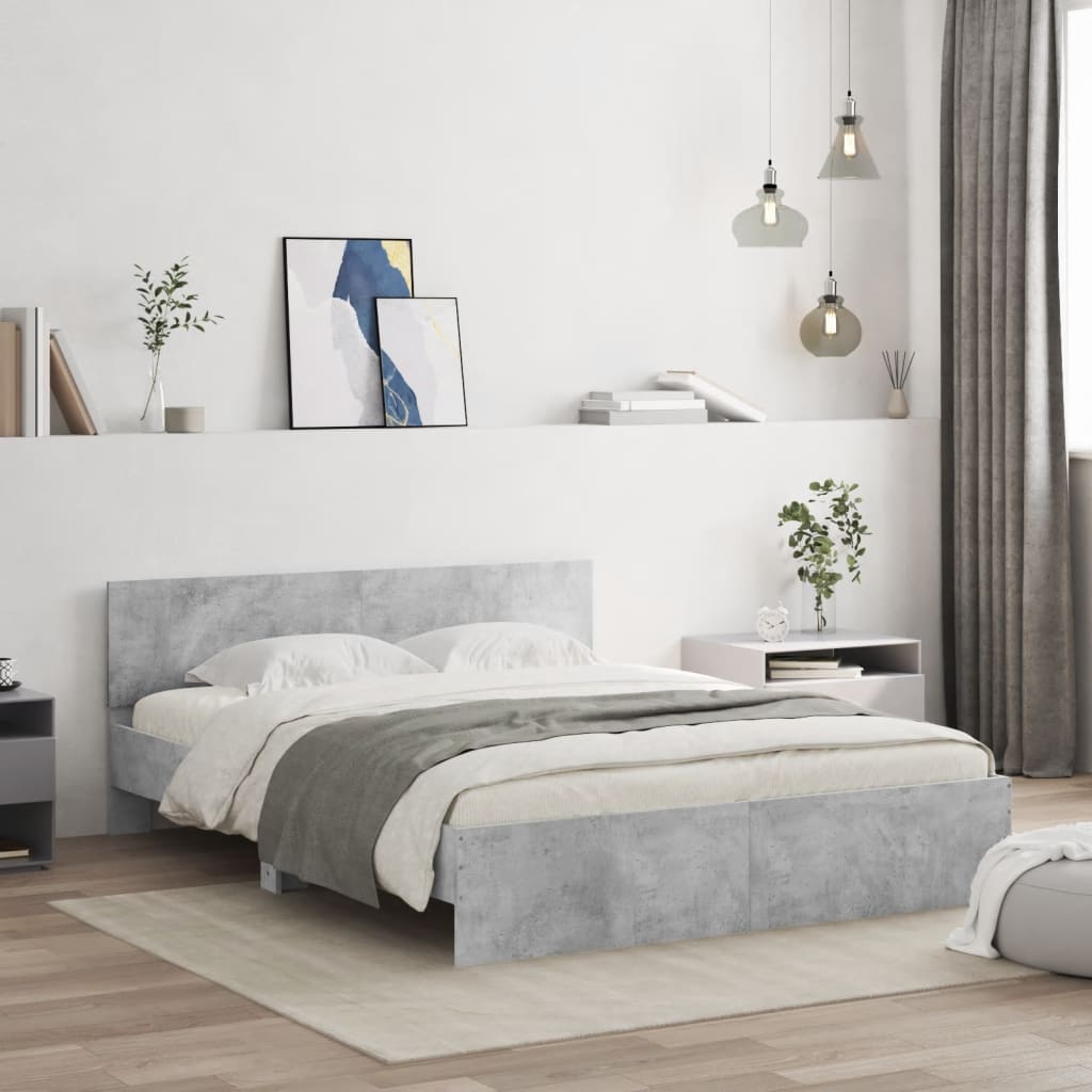Bedframe met hoofdeinde betongrijs 150x200 cm is nu te koop bij PeponiXL, paradijselijk wonen!