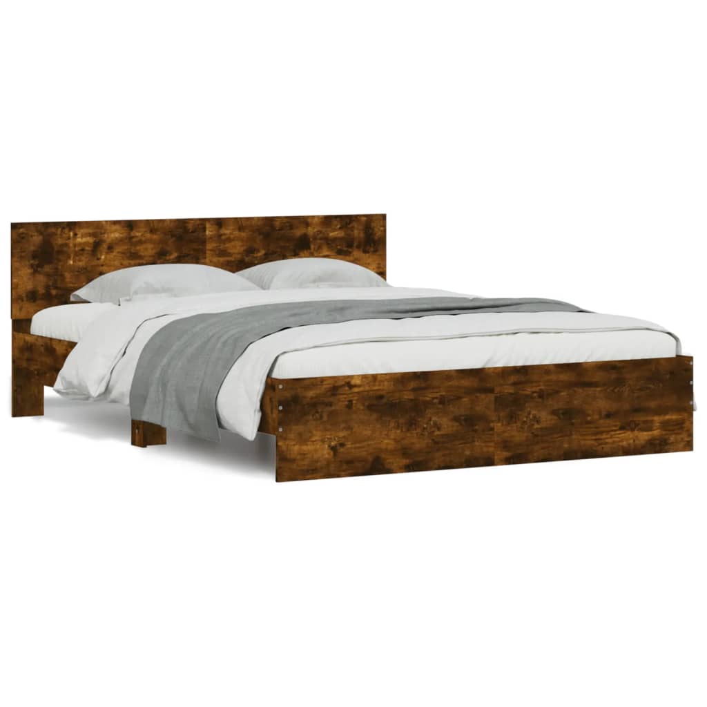 Bedframe met hoofdeinde gerookt eikenkleurig 150x200 cm is nu te koop bij PeponiXL, paradijselijk wonen!