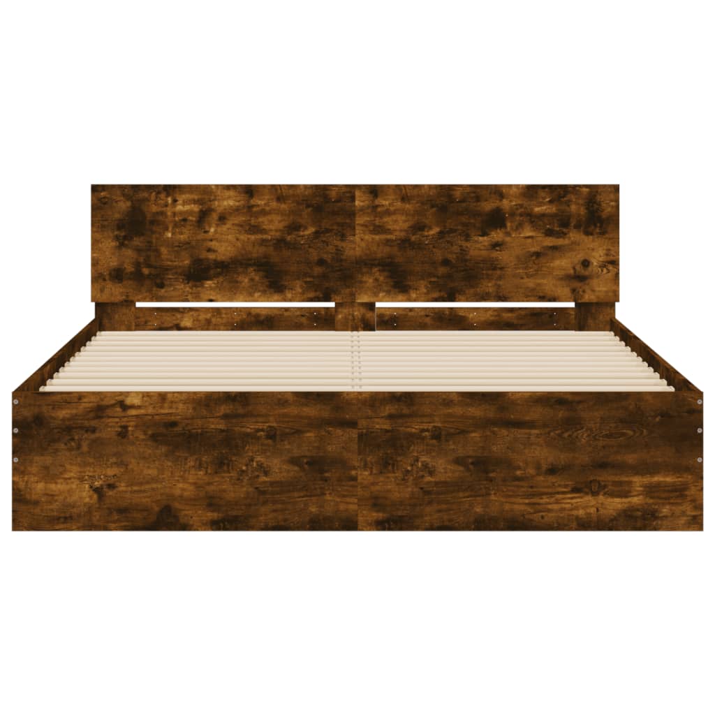 Bedframe met hoofdeinde gerookt eikenkleurig 150x200 cm is nu te koop bij PeponiXL, paradijselijk wonen!