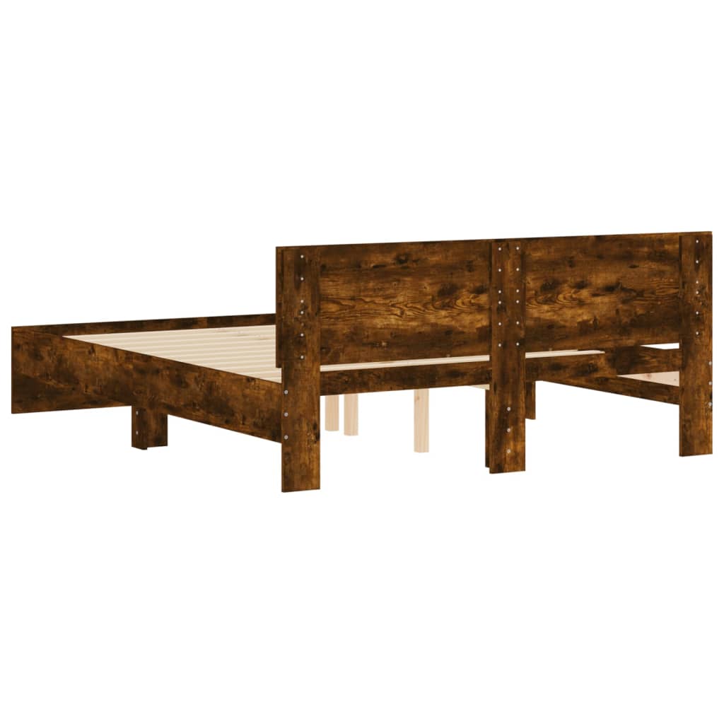 Bedframe met hoofdeinde gerookt eikenkleurig 150x200 cm is nu te koop bij PeponiXL, paradijselijk wonen!