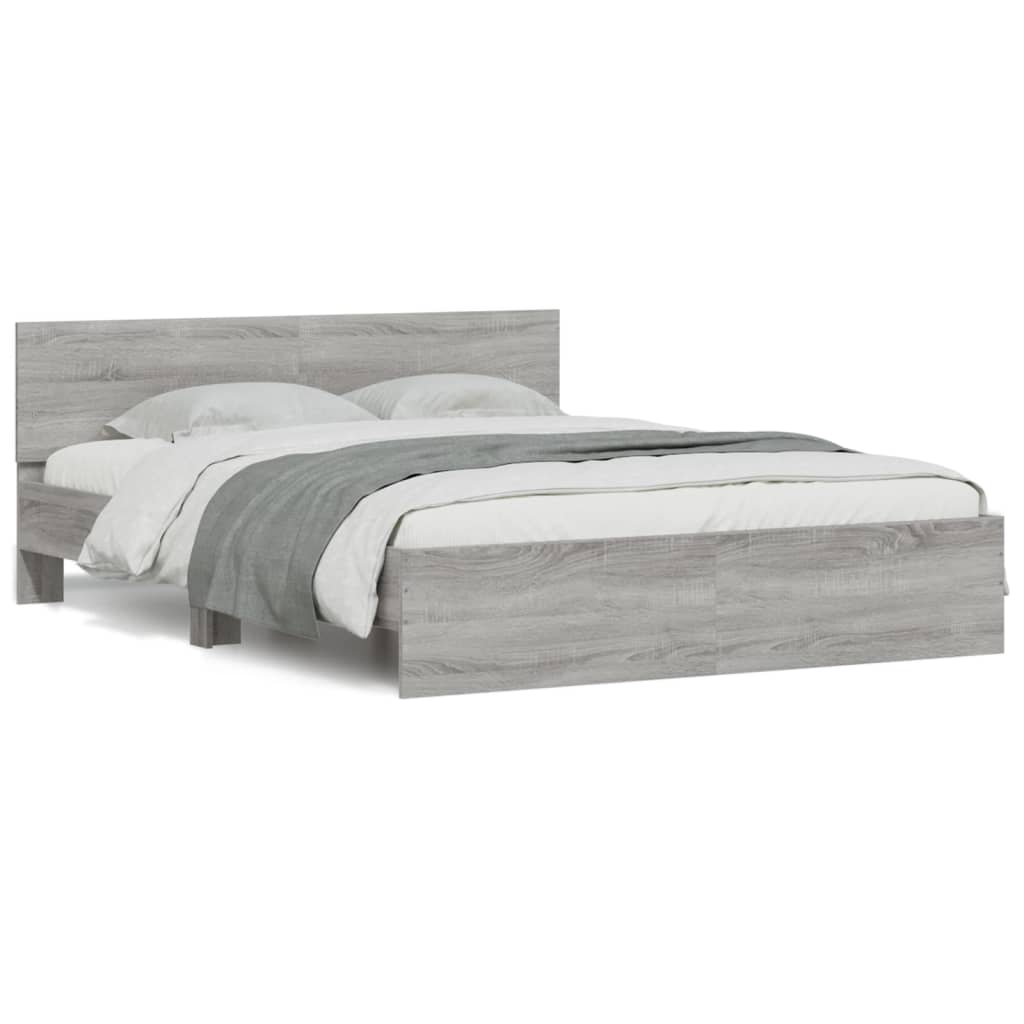Bedframe met hoofdeinde grijs sonoma eikenkleurig 150x200 cm is nu te koop bij PeponiXL, paradijselijk wonen!