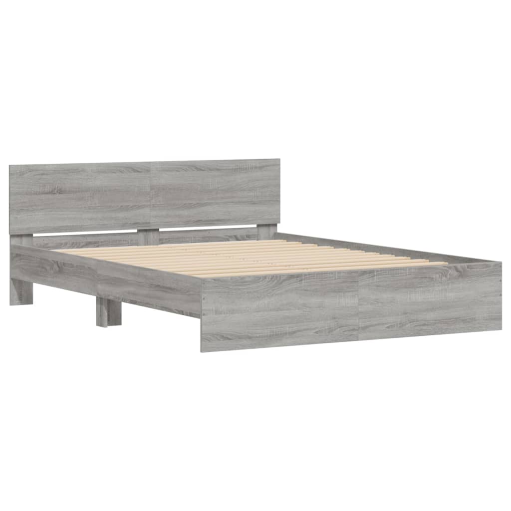 Bedframe met hoofdeinde grijs sonoma eikenkleurig 150x200 cm is nu te koop bij PeponiXL, paradijselijk wonen!