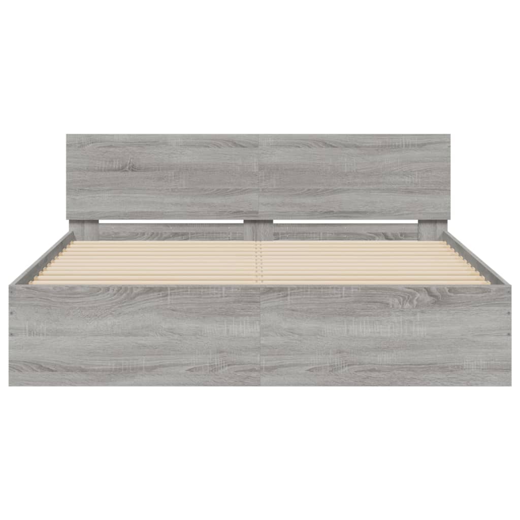 Bedframe met hoofdeinde grijs sonoma eikenkleurig 150x200 cm is nu te koop bij PeponiXL, paradijselijk wonen!