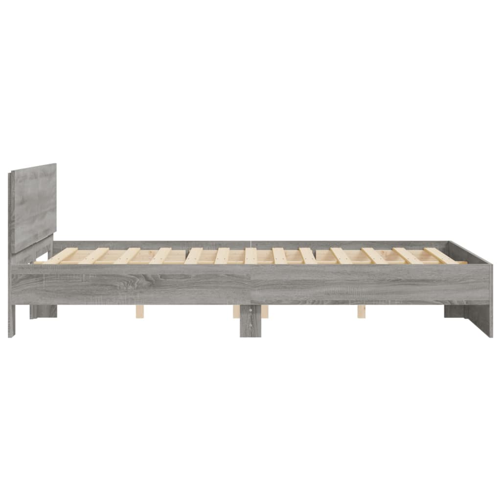 Bedframe met hoofdeinde grijs sonoma eikenkleurig 150x200 cm is nu te koop bij PeponiXL, paradijselijk wonen!