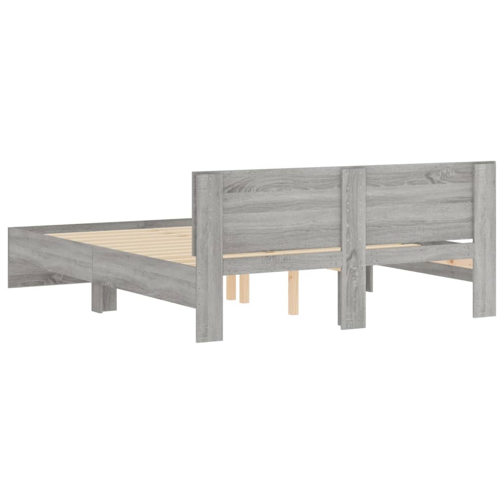 Bedframe met hoofdeinde grijs sonoma eikenkleurig 150x200 cm is nu te koop bij PeponiXL, paradijselijk wonen!