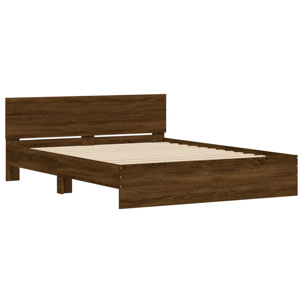 Bedframe met hoofdeinde bruin eikenkleur 150x200 cm is nu te koop bij PeponiXL, paradijselijk wonen!