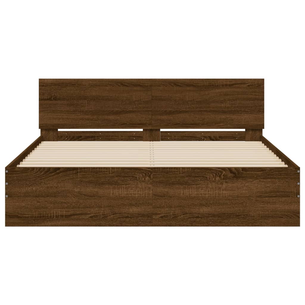 Bedframe met hoofdeinde bruin eikenkleur 150x200 cm is nu te koop bij PeponiXL, paradijselijk wonen!