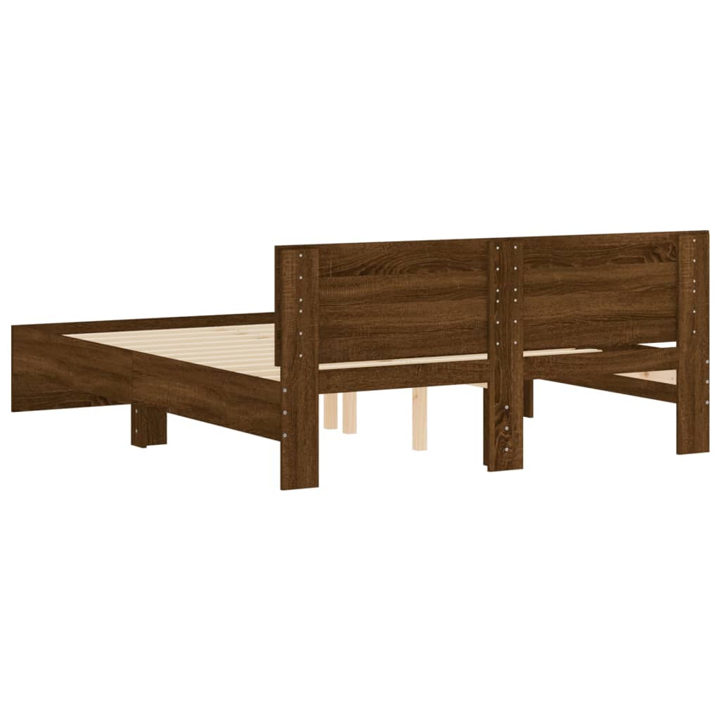 Bedframe met hoofdeinde bruin eikenkleur 150x200 cm is nu te koop bij PeponiXL, paradijselijk wonen!