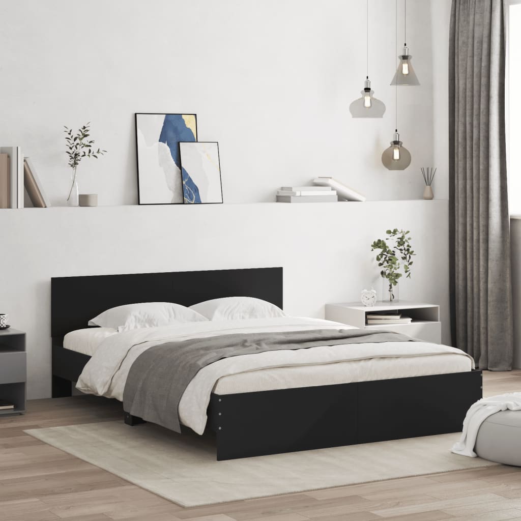 Bedframe met hoofdeinde zwart 140x200 cm is nu te koop bij PeponiXL, paradijselijk wonen!