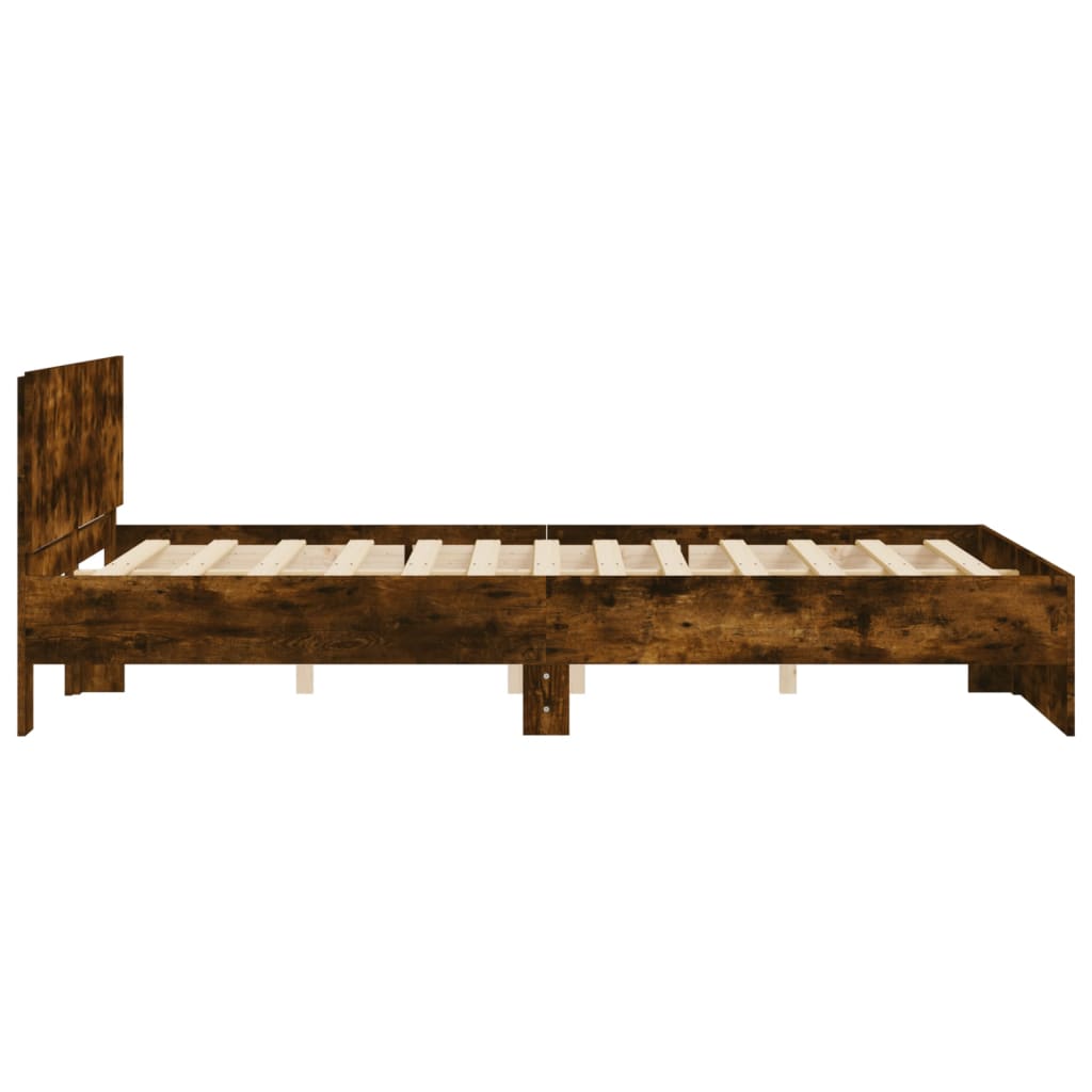 Bedframe met hoofdeinde gerookt eikenkleurig 140x200 cm is nu te koop bij PeponiXL, paradijselijk wonen!