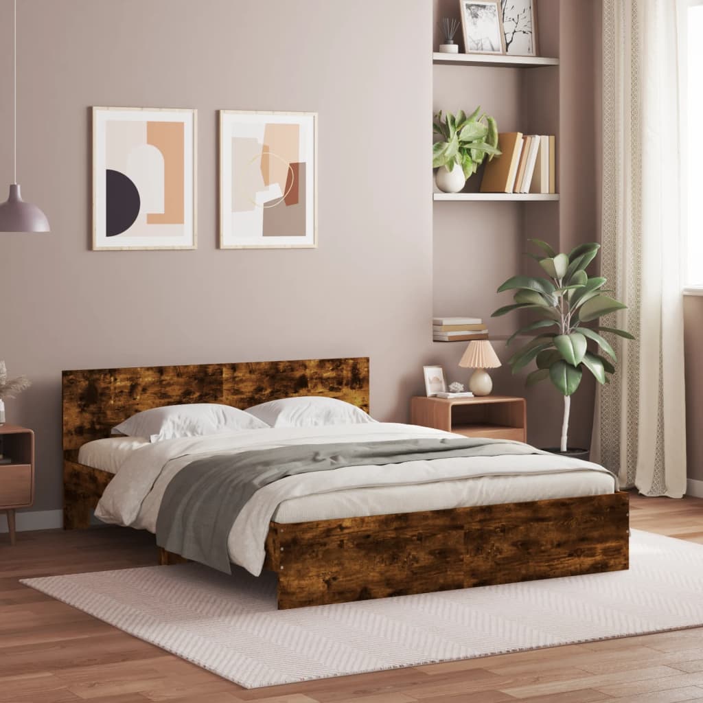 Bedframe met hoofdeinde gerookt eikenkleurig 140x200 cm is nu te koop bij PeponiXL, paradijselijk wonen!