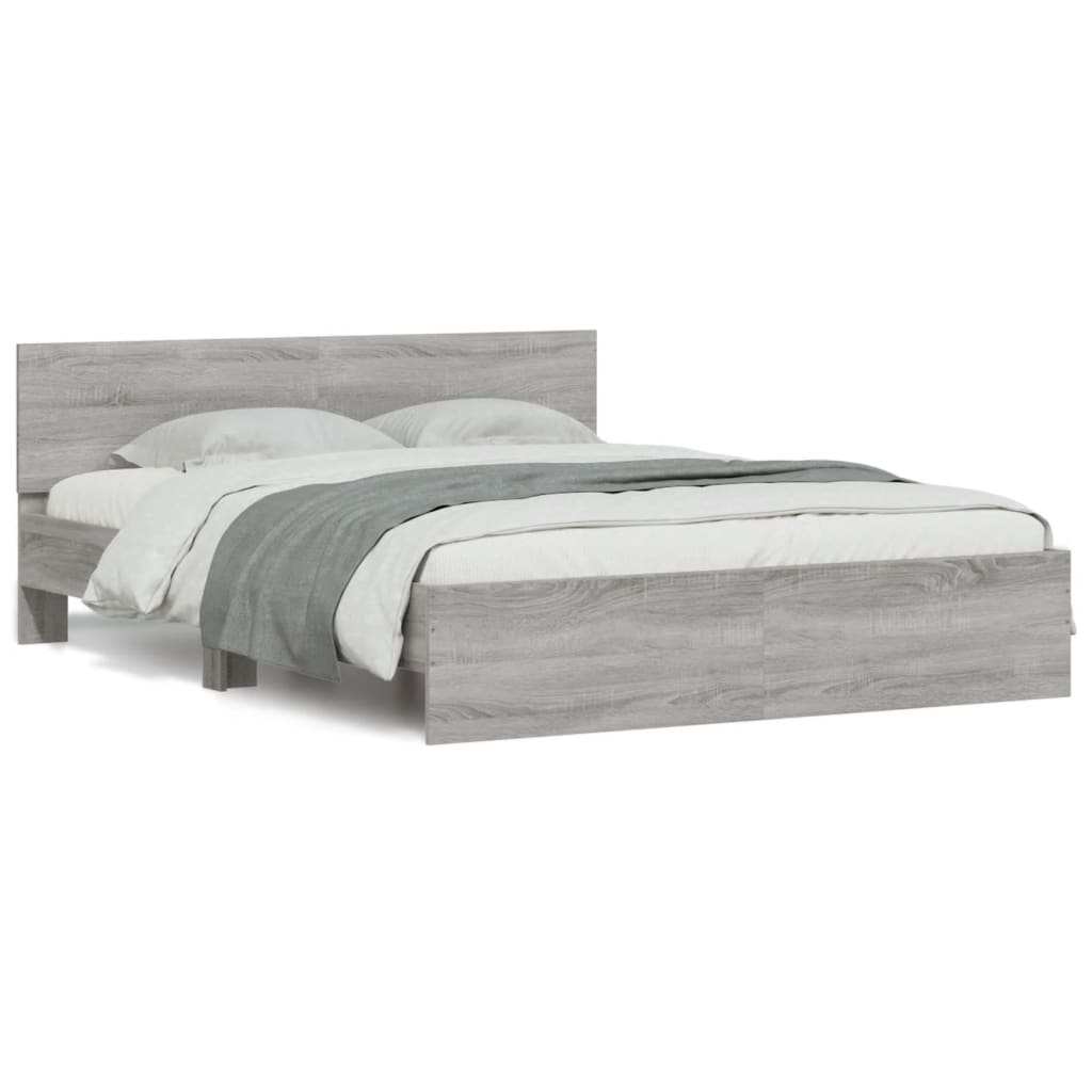 Bedframe met hoofdeinde grijs sonoma eikenkleurig 140x200 cm is nu te koop bij PeponiXL, paradijselijk wonen!