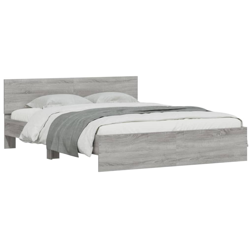 Bedframe met hoofdeinde grijs sonoma eikenkleurig 140x200 cm is nu te koop bij PeponiXL, paradijselijk wonen!
