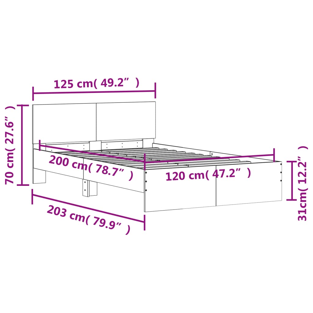Bedframe met hoofdeinde betongrijs 120x200 cm is nu te koop bij PeponiXL, paradijselijk wonen!