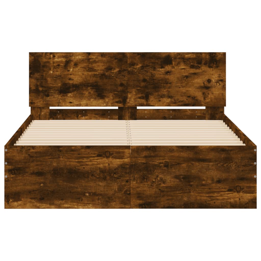 Bedframe met hoofdeinde gerookt eikenkleurig 120x200 cm is nu te koop bij PeponiXL, paradijselijk wonen!