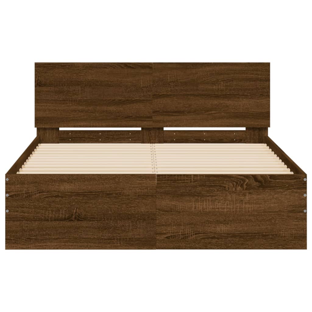 Bedframe met hoofdeinde bruin eikenkleur 120x200 cm is nu te koop bij PeponiXL, paradijselijk wonen!