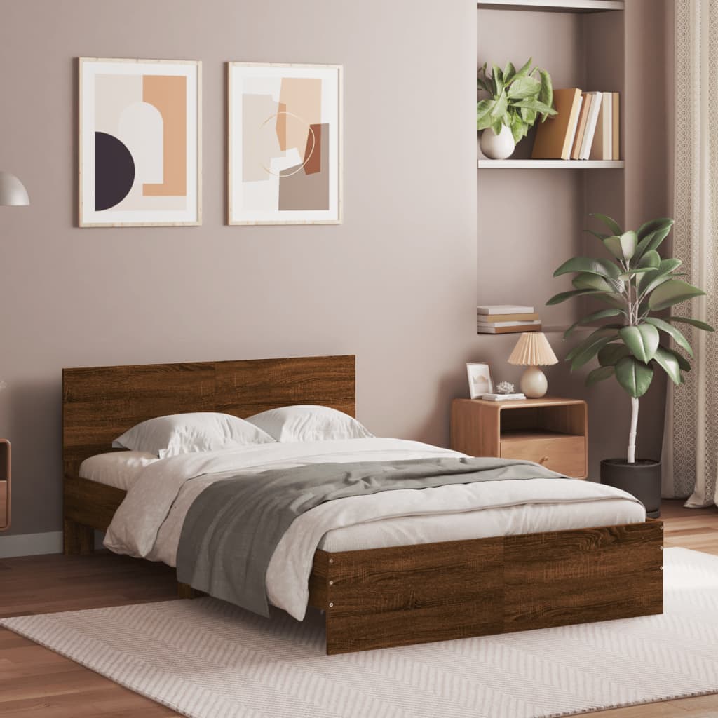 Bedframe met hoofdeinde bruin eikenkleur 120x200 cm is nu te koop bij PeponiXL, paradijselijk wonen!