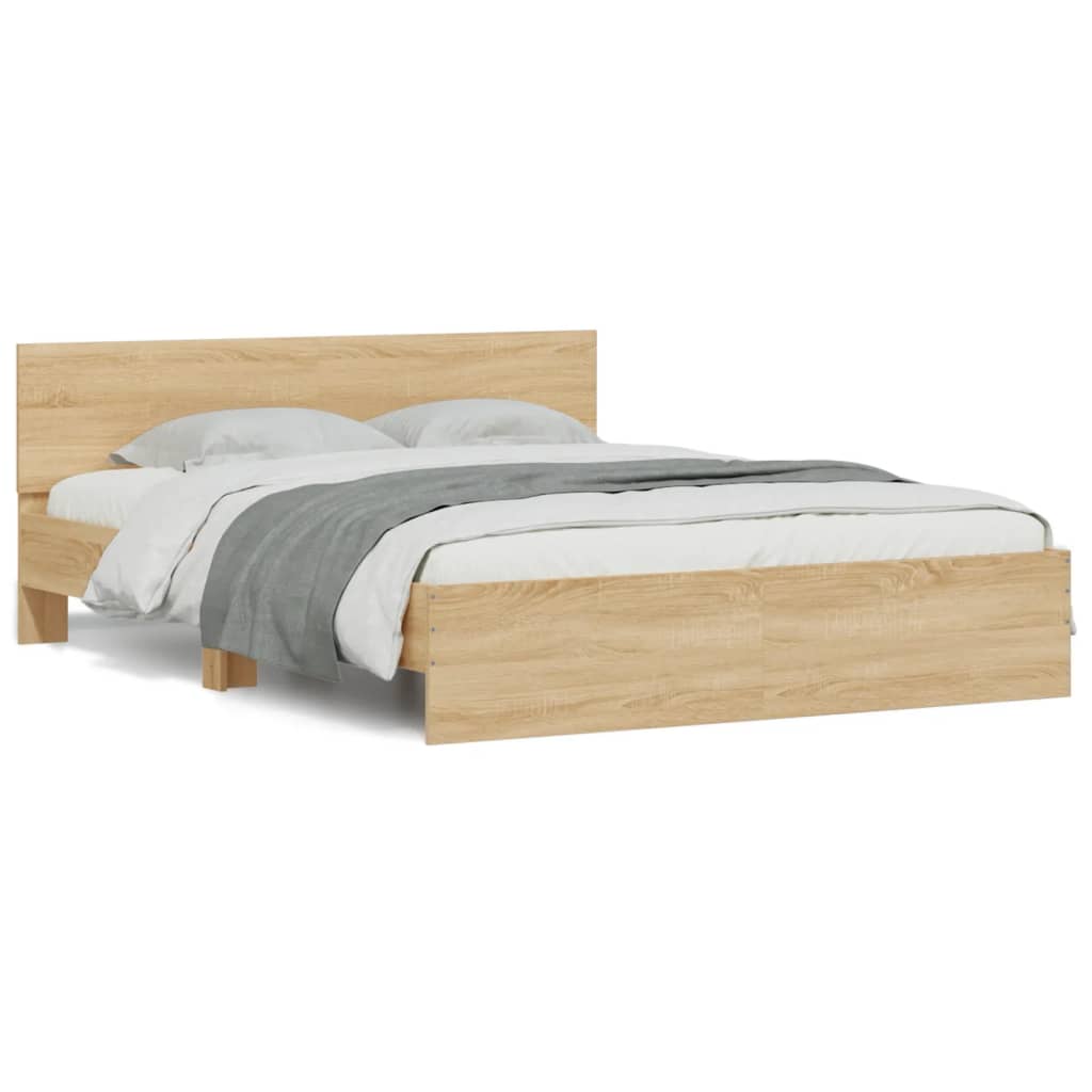 Bedframe met hoofdeinde sonoma eikenkleurig 140x190 cm is nu te koop bij PeponiXL, paradijselijk wonen!