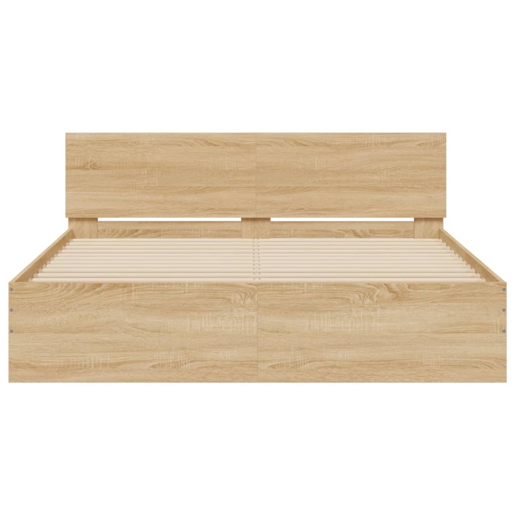 Bedframe met hoofdeinde sonoma eikenkleurig 140x190 cm is nu te koop bij PeponiXL, paradijselijk wonen!