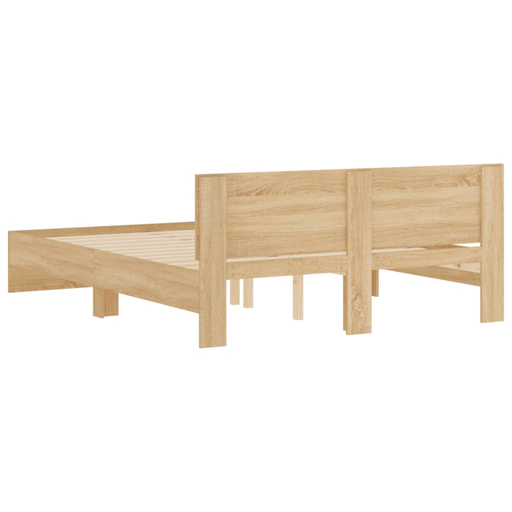 Bedframe met hoofdeinde sonoma eikenkleurig 140x190 cm is nu te koop bij PeponiXL, paradijselijk wonen!