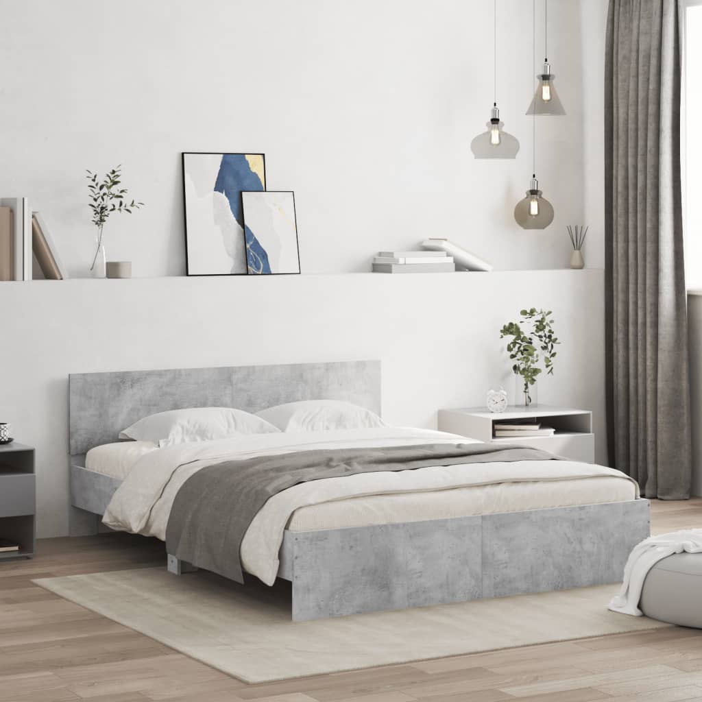 Bedframe met hoofdeinde betongrijs 140x190 cm is nu te koop bij PeponiXL, paradijselijk wonen!