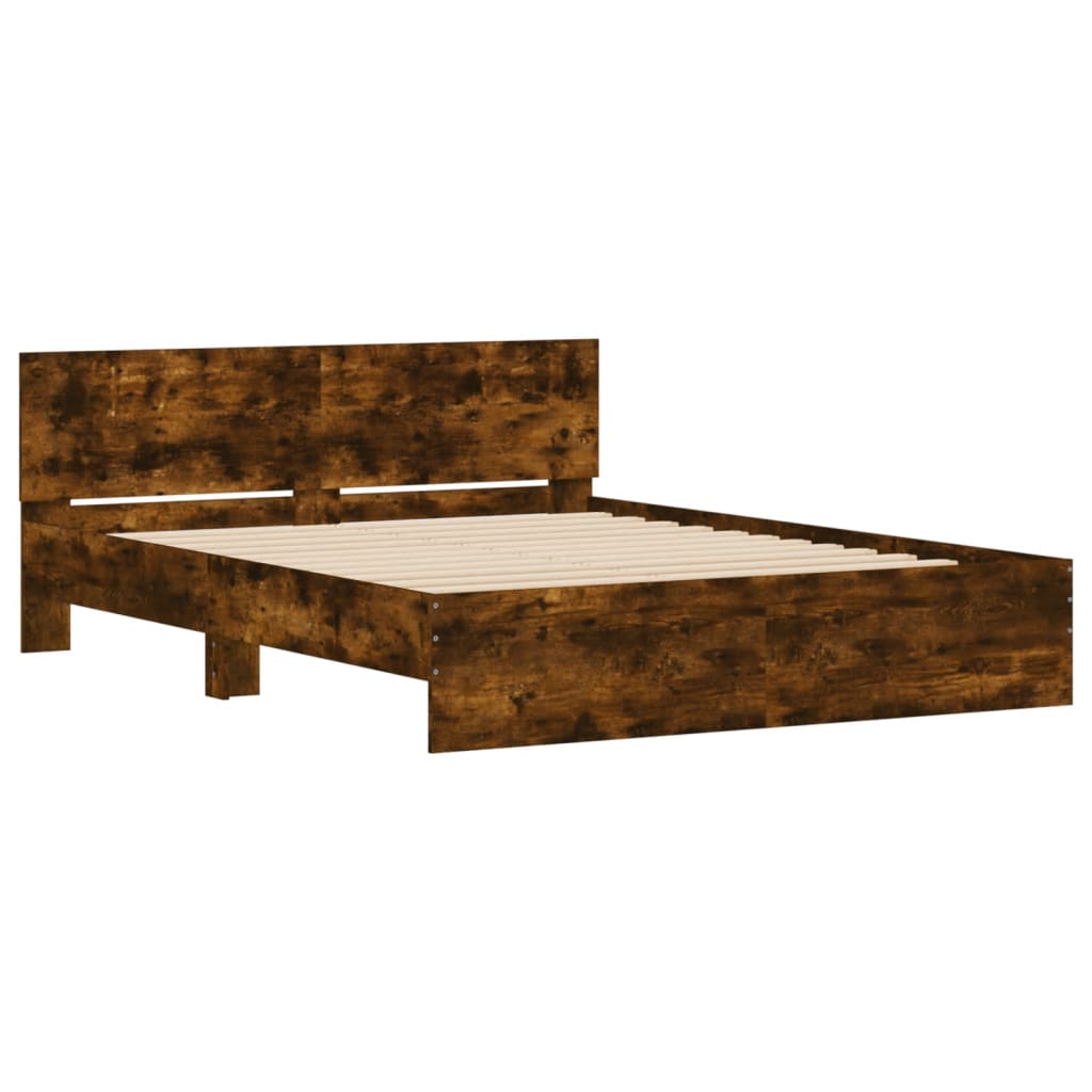 Bedframe met hoofdeinde gerookt eikenkleurig 140x190 cm is nu te koop bij PeponiXL, paradijselijk wonen!
