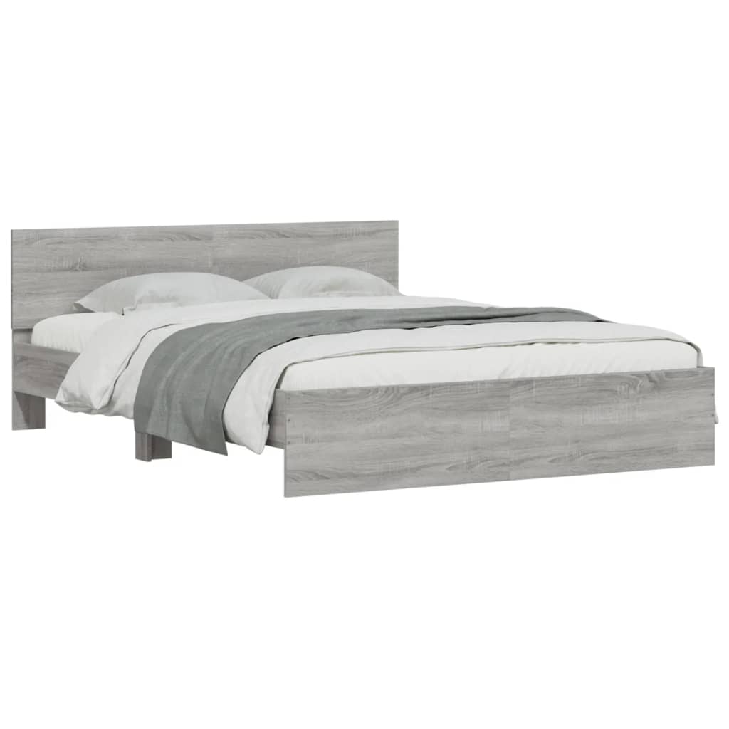 Bedframe met hoofdeinde grijs sonoma eikenkleurig 140x190 cm is nu te koop bij PeponiXL, paradijselijk wonen!