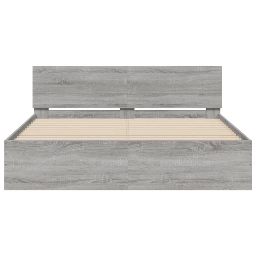 Bedframe met hoofdeinde grijs sonoma eikenkleurig 140x190 cm is nu te koop bij PeponiXL, paradijselijk wonen!