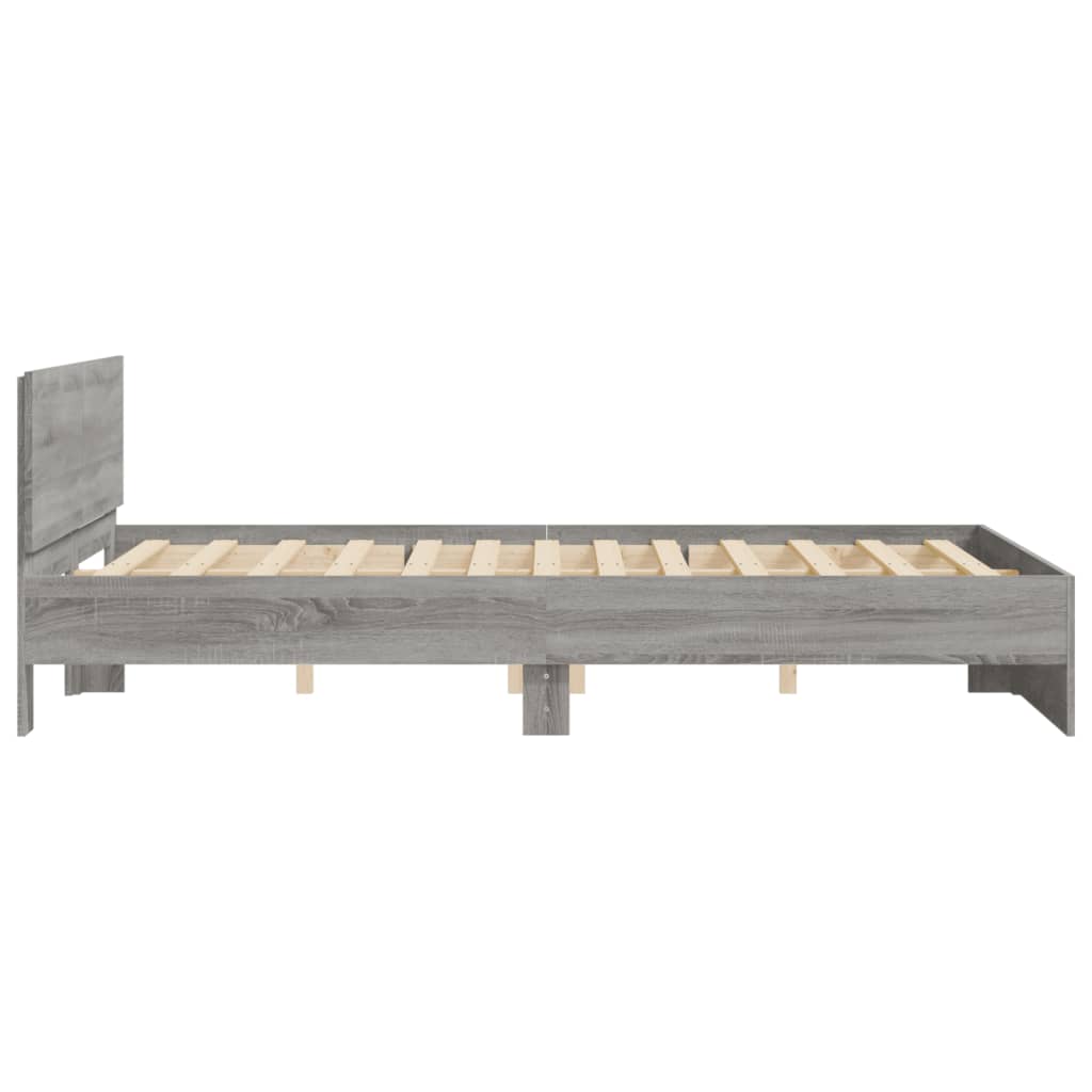 Bedframe met hoofdeinde grijs sonoma eikenkleurig 140x190 cm is nu te koop bij PeponiXL, paradijselijk wonen!