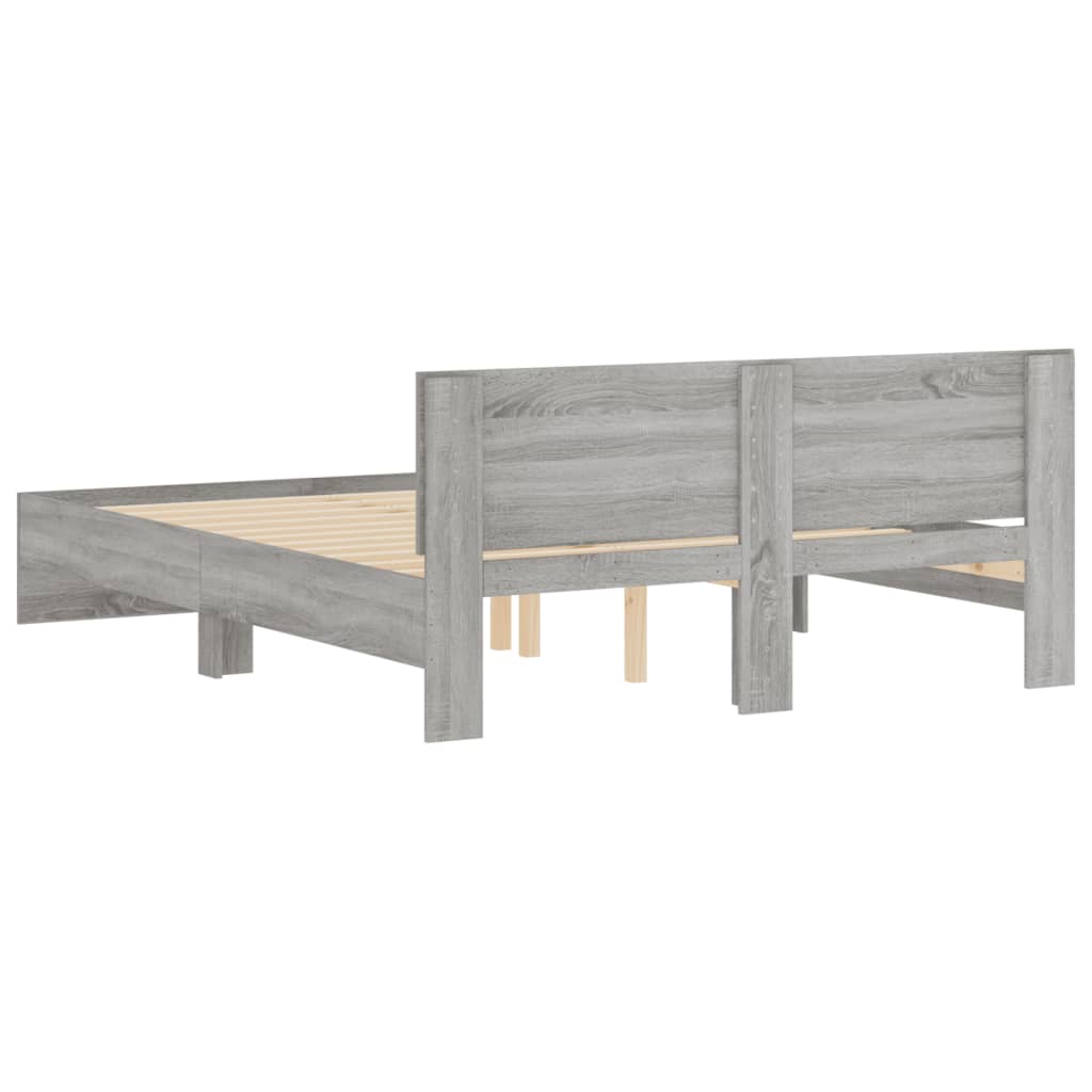 Bedframe met hoofdeinde grijs sonoma eikenkleurig 140x190 cm is nu te koop bij PeponiXL, paradijselijk wonen!