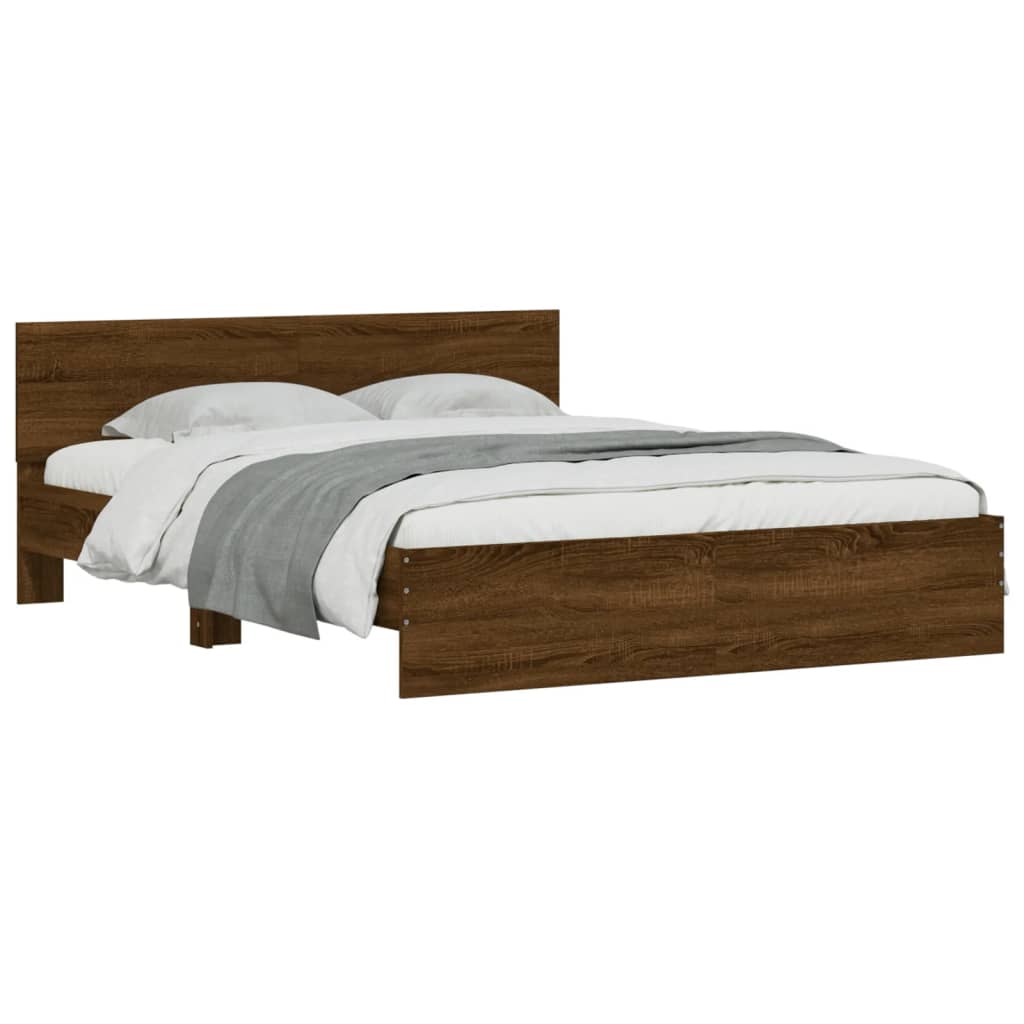 Bedframe met hoofdeinde bruin eikenkleur 140x190 cm is nu te koop bij PeponiXL, paradijselijk wonen!