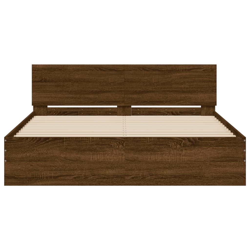 Bedframe met hoofdeinde bruin eikenkleur 140x190 cm is nu te koop bij PeponiXL, paradijselijk wonen!