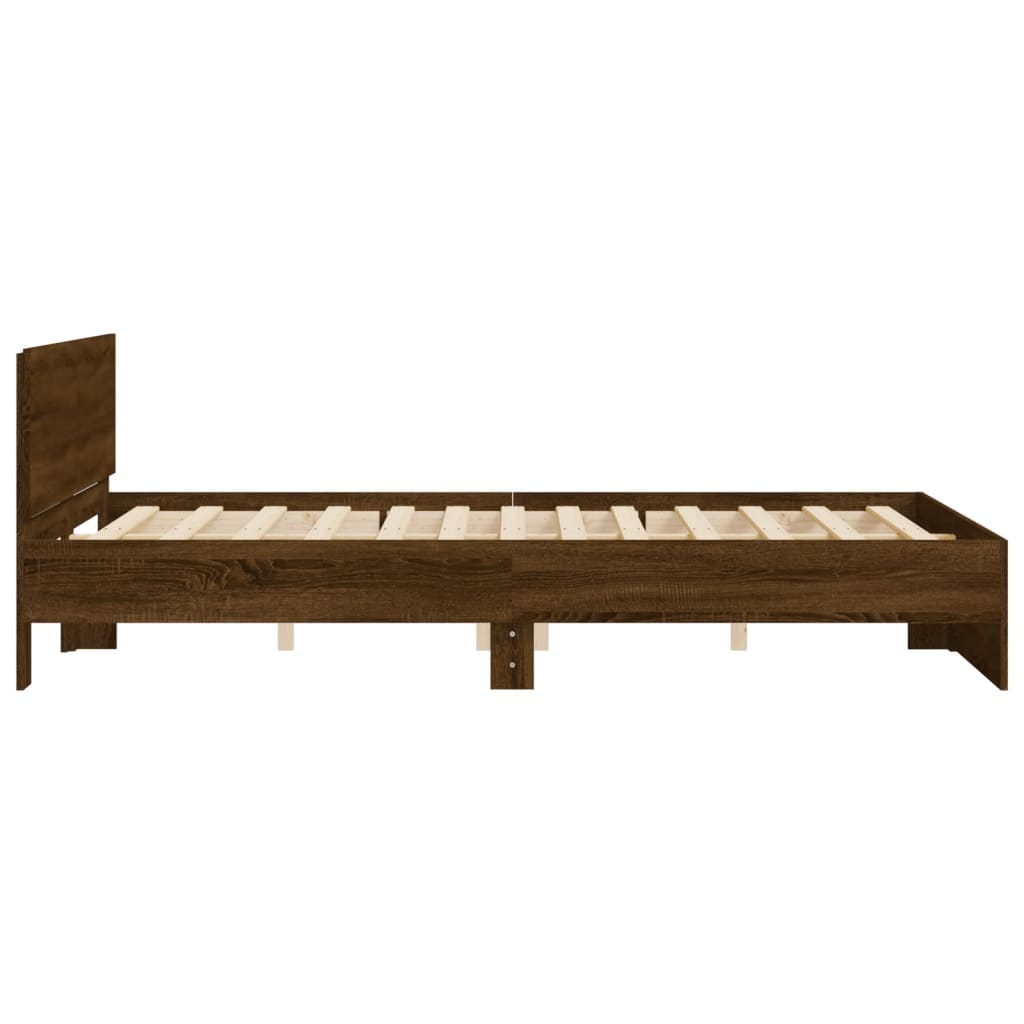 Bedframe met hoofdeinde bruin eikenkleur 140x190 cm is nu te koop bij PeponiXL, paradijselijk wonen!