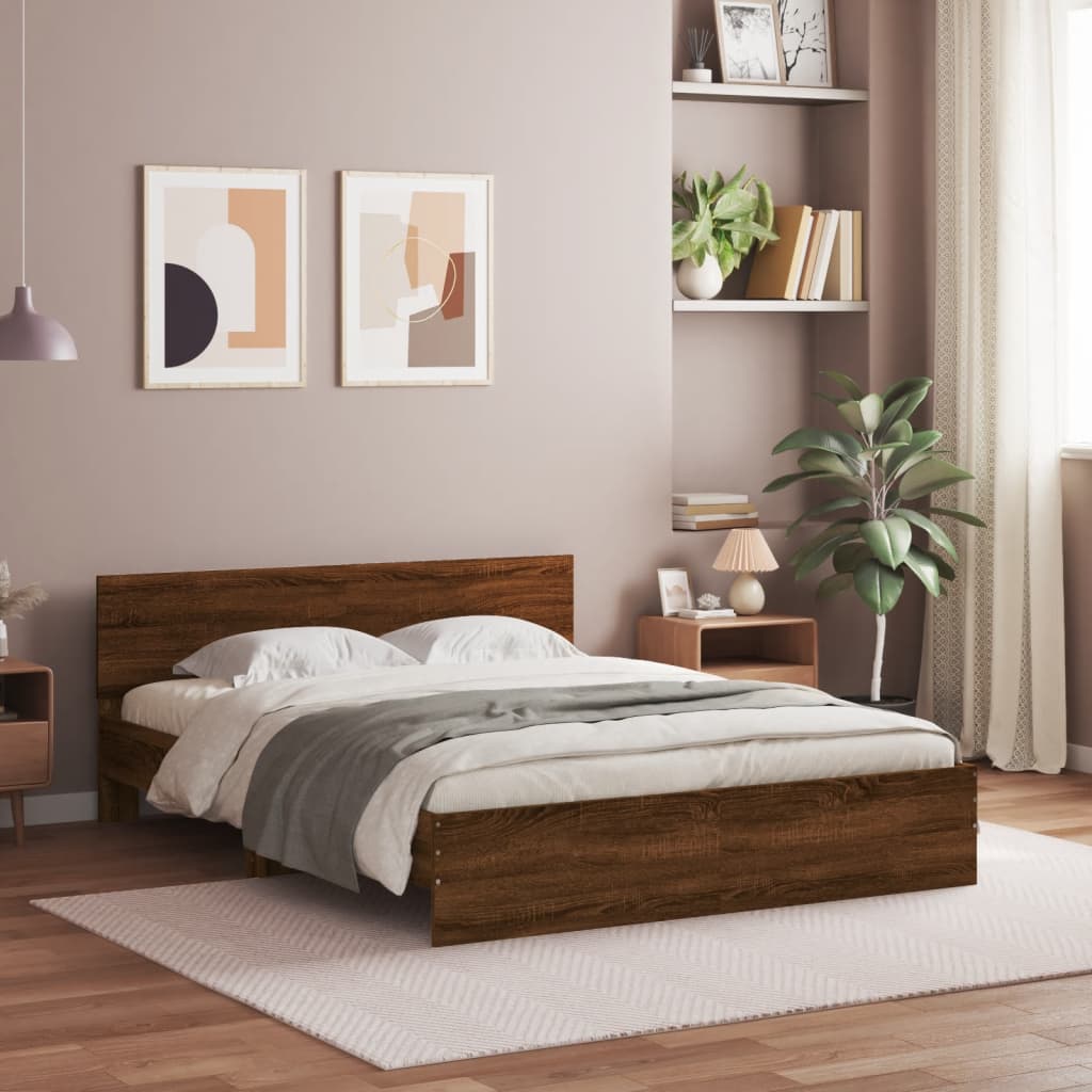 Bedframe met hoofdeinde bruin eikenkleur 140x190 cm is nu te koop bij PeponiXL, paradijselijk wonen!