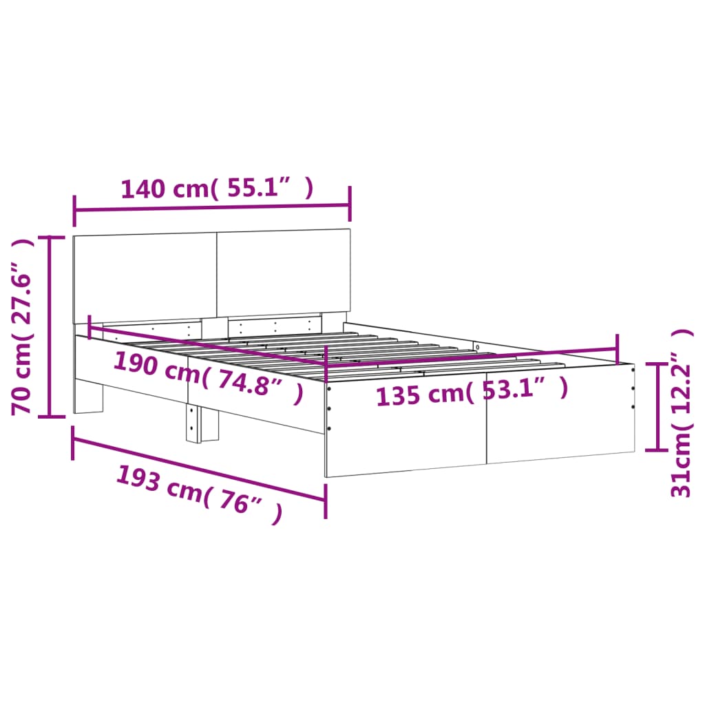 Bedframe met hoofdeinde zwart 135x190 cm is nu te koop bij PeponiXL, paradijselijk wonen!