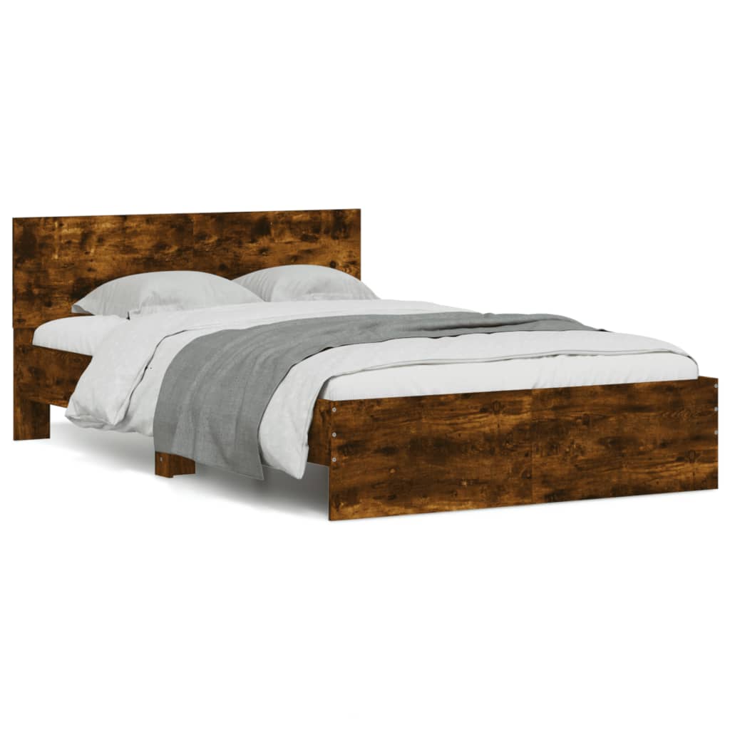 Bedframe met hoofdeinde gerookt eikenkleurig 135x190 cm is nu te koop bij PeponiXL, paradijselijk wonen!