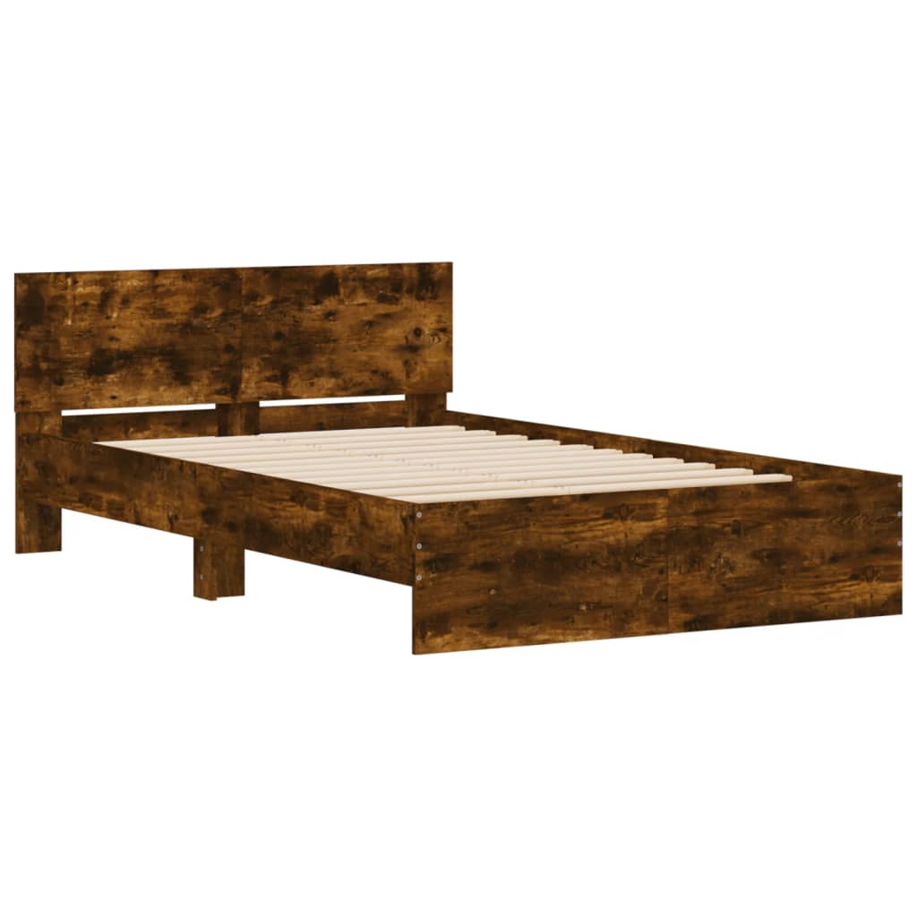 Bedframe met hoofdeinde gerookt eikenkleurig 135x190 cm is nu te koop bij PeponiXL, paradijselijk wonen!