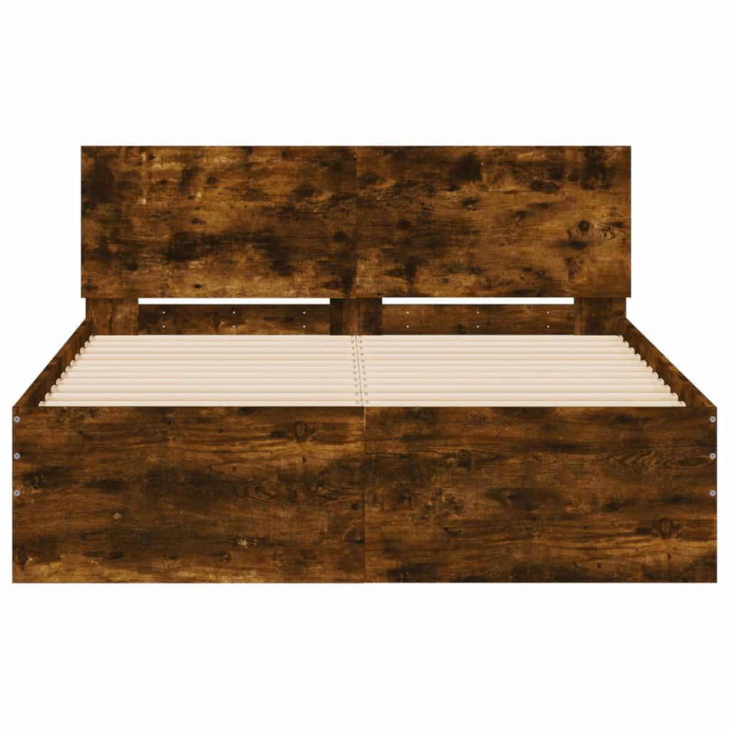 Bedframe met hoofdeinde gerookt eikenkleurig 135x190 cm is nu te koop bij PeponiXL, paradijselijk wonen!