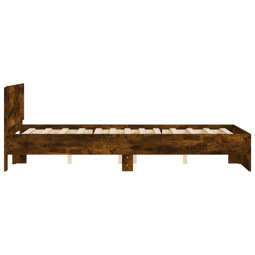 Bedframe met hoofdeinde gerookt eikenkleurig 135x190 cm is nu te koop bij PeponiXL, paradijselijk wonen!