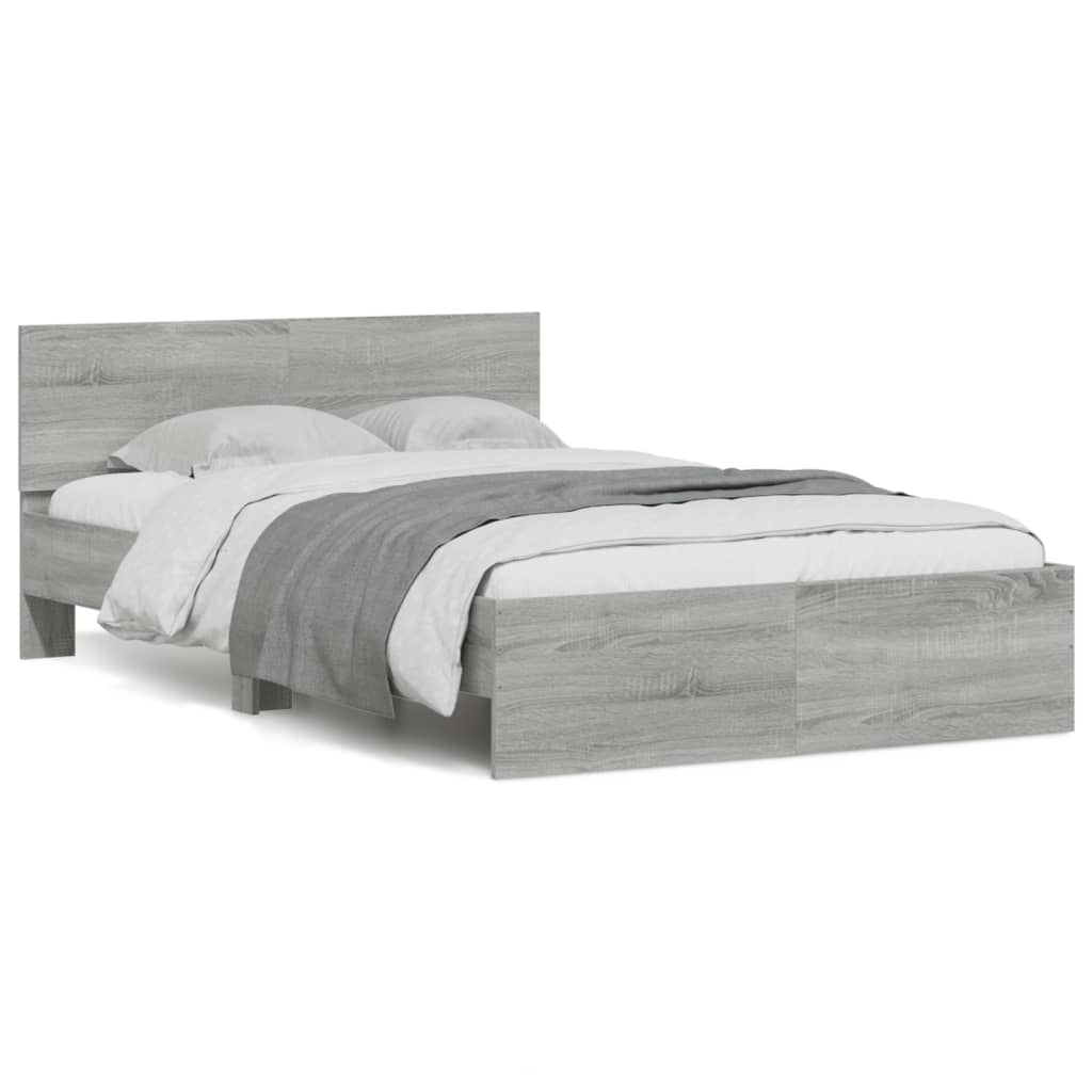 Bedframe met hoofdeinde grijs sonoma eikenkleurig 135x190 cm is nu te koop bij PeponiXL, paradijselijk wonen!