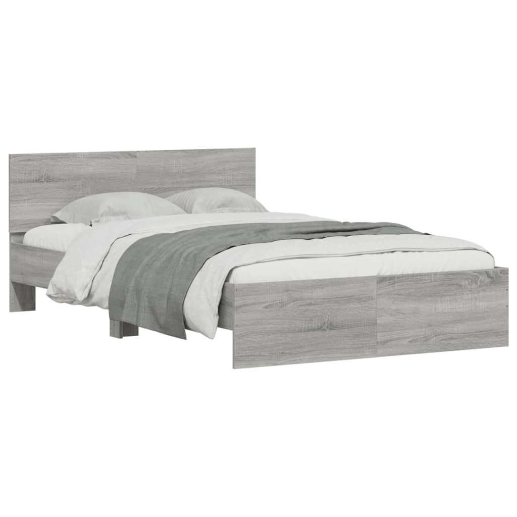 Bedframe met hoofdeinde grijs sonoma eikenkleurig 135x190 cm is nu te koop bij PeponiXL, paradijselijk wonen!
