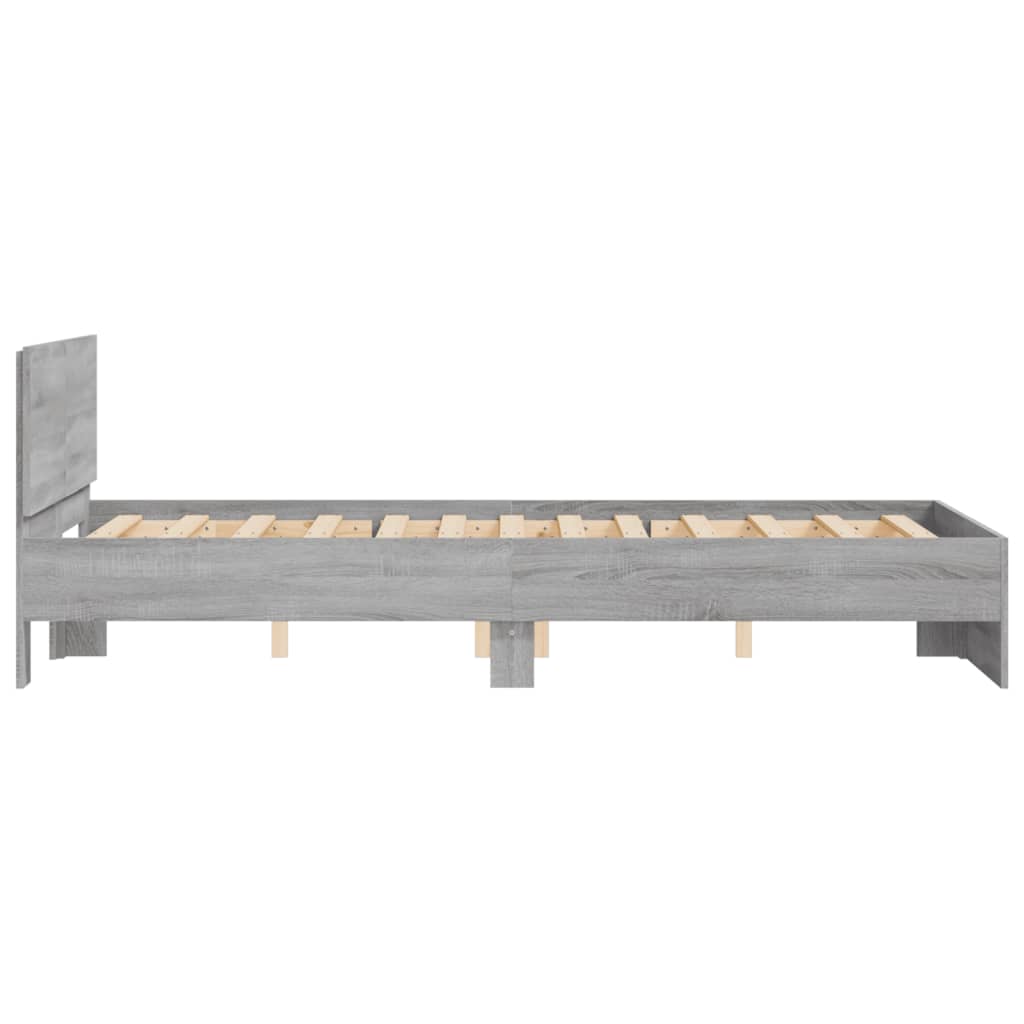Bedframe met hoofdeinde grijs sonoma eikenkleurig 135x190 cm is nu te koop bij PeponiXL, paradijselijk wonen!