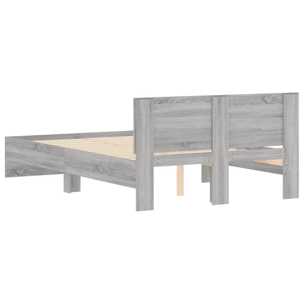 Bedframe met hoofdeinde grijs sonoma eikenkleurig 135x190 cm is nu te koop bij PeponiXL, paradijselijk wonen!