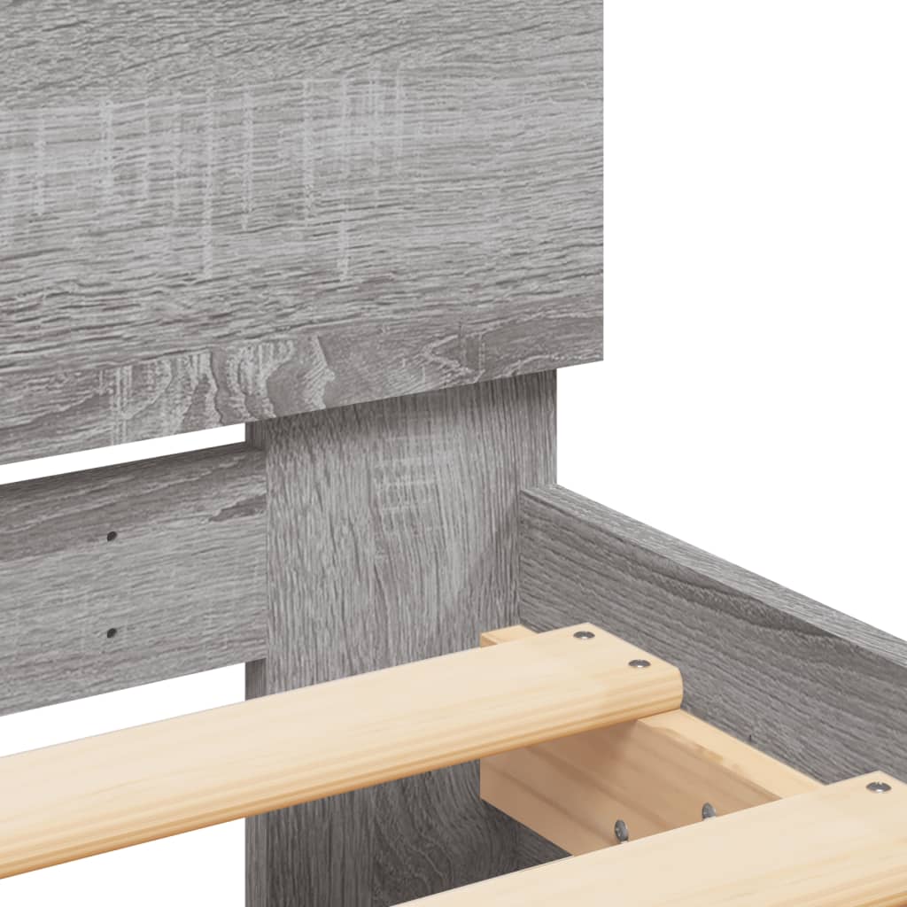Bedframe met hoofdeinde grijs sonoma eikenkleurig 135x190 cm is nu te koop bij PeponiXL, paradijselijk wonen!